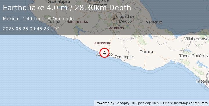 Earthquake GUERRERO, MEXICO (4.0 m) (2025-06-25 09:45:23 UTC)