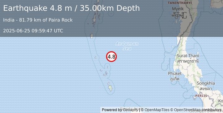 Earthquake NICOBAR ISLANDS, INDIA REGION (4.9 mb) (2025-06-25 09:59:44 UTC)