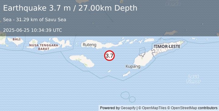 Earthquake SAVU SEA (3.7 m) (2025-06-25 10:34:39 UTC)
