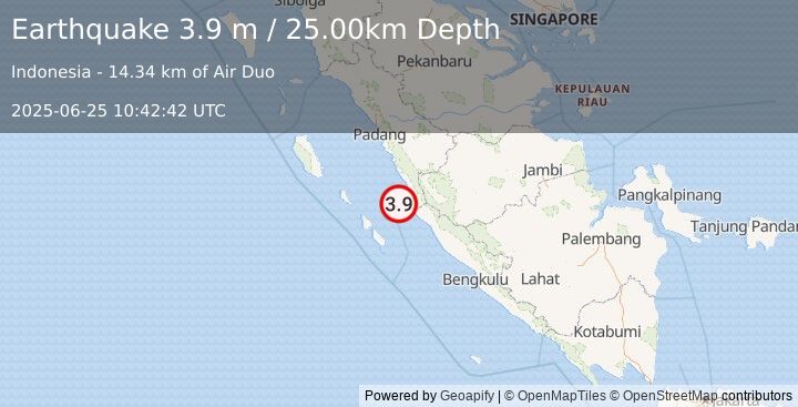 Earthquake KEP. MENTAWAI REGION, INDONESIA (3.9 m) (2025-06-25 10:42:42 UTC)