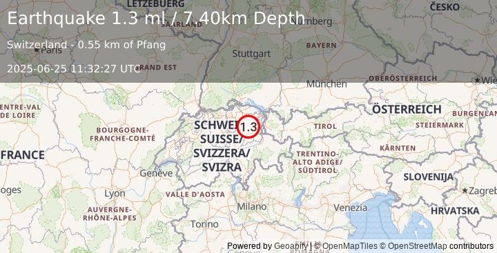 Earthquake SWITZERLAND (1.3 ml) (2025-06-25 11:32:27 UTC)