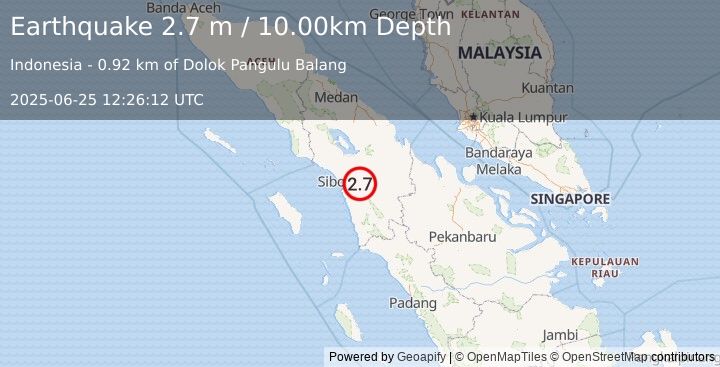 Earthquake NORTHERN SUMATRA, INDONESIA (2.7 m) (2025-06-25 12:26:12 UTC)