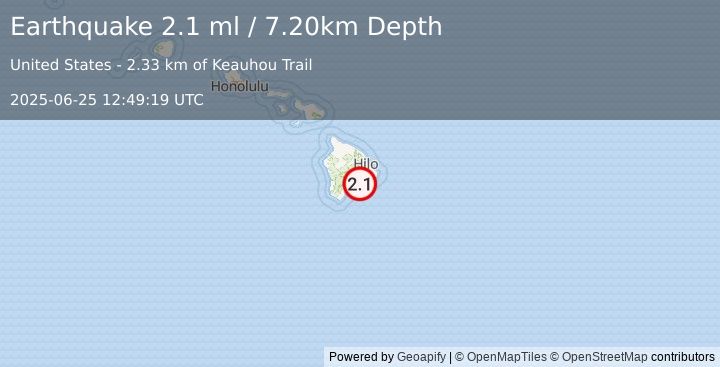 Earthquake ISLAND OF HAWAII, HAWAII (2.1 ml) (2025-06-25 12:49:19 UTC)