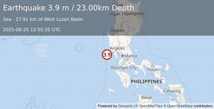 Earthquake LUZON, PHILIPPINES (3.9 m) (2025-06-25 12:55:35 UTC)