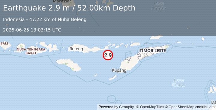 Earthquake SAVU SEA (2.9 m) (2025-06-25 13:03:15 UTC)