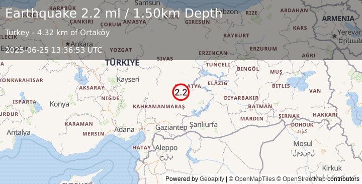 Earthquake CENTRAL TURKEY (2.2 ml) (2025-06-25 13:36:53 UTC)