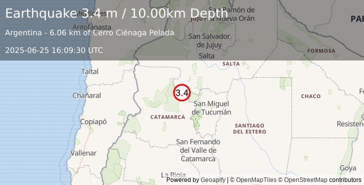 Earthquake SALTA, ARGENTINA (3.4 m) (2025-06-25 16:09:30 UTC)