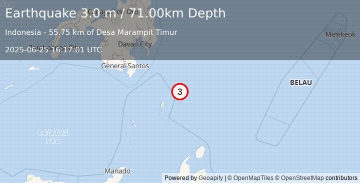 Earthquake KEPULAUAN TALAUD, INDONESIA (3.0 m) (2025-06-25 16:17:01 UTC)