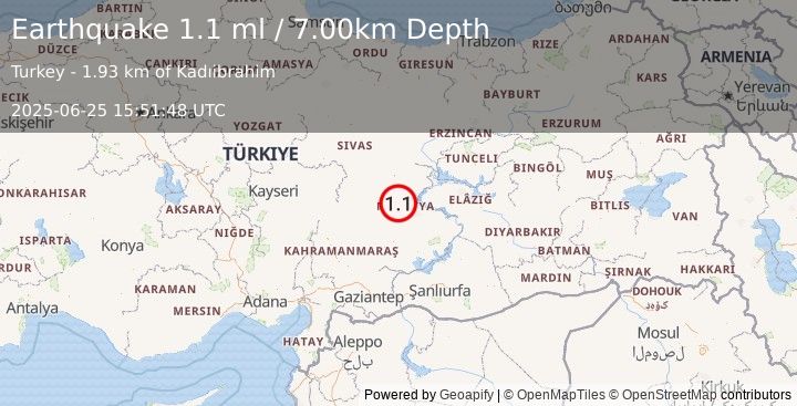 Earthquake CENTRAL TURKEY (1.1 ml) (2025-06-25 15:51:48 UTC)