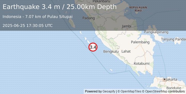 Earthquake KEP. MENTAWAI REGION, INDONESIA (3.4 m) (2025-06-25 17:30:05 UTC)