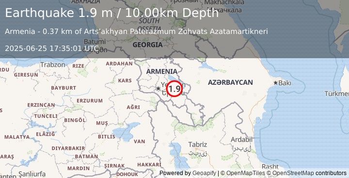 Earthquake ARMENIA (1.9 m) (2025-06-25 17:35:01 UTC)