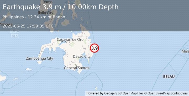 Earthquake MINDANAO, PHILIPPINES (3.9 m) (2025-06-25 17:59:05 UTC)