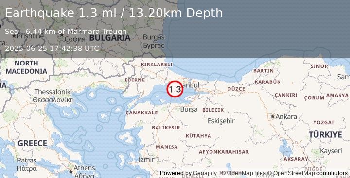 Earthquake WESTERN TURKEY (1.3 ml) (2025-06-25 17:42:38 UTC)