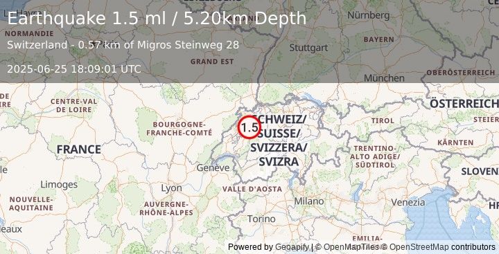 Earthquake SWITZERLAND (1.5 ml) (2025-06-25 18:09:01 UTC)