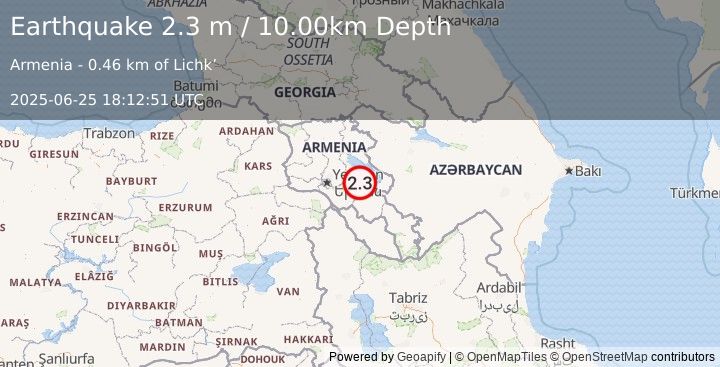 Earthquake ARMENIA (2.3 m) (2025-06-25 18:12:51 UTC)