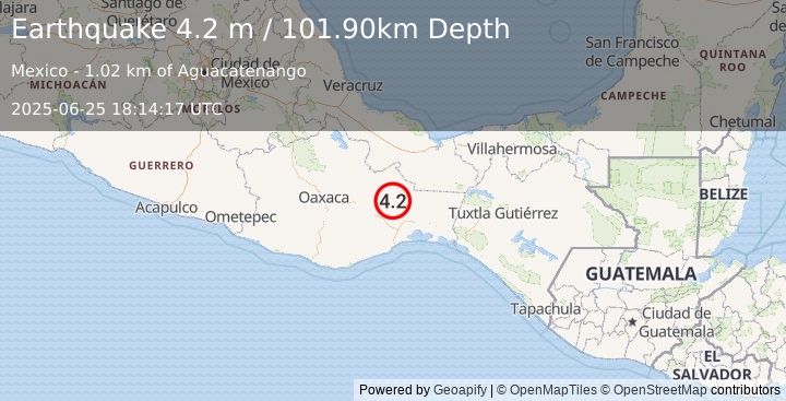 Earthquake OAXACA, MEXICO (4.2 m) (2025-06-25 18:14:17 UTC)
