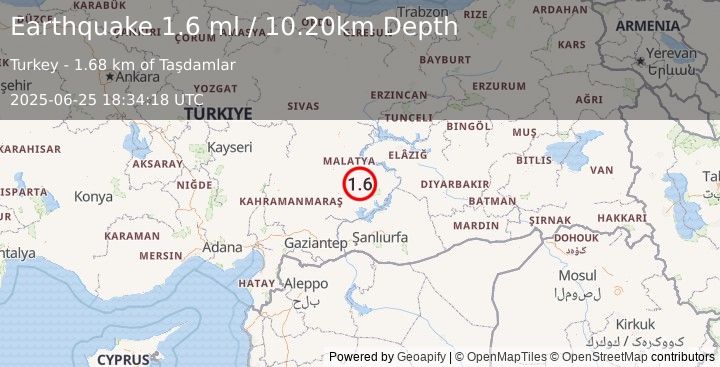 Earthquake EASTERN TURKEY (1.6 ml) (2025-06-25 18:34:18 UTC)