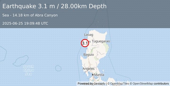Earthquake LUZON, PHILIPPINES (3.1 m) (2025-06-25 19:09:48 UTC)