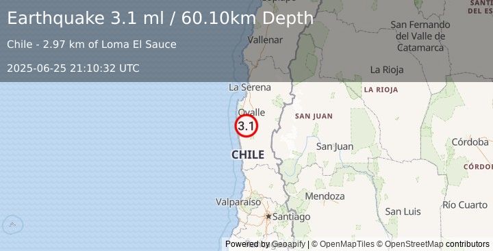 Earthquake COQUIMBO, CHILE (3.1 ml) (2025-06-25 21:10:32 UTC)