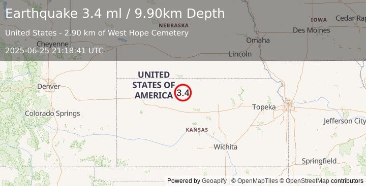 Earthquake KANSAS (3.4 ml) (2025-06-25 21:18:41 UTC)