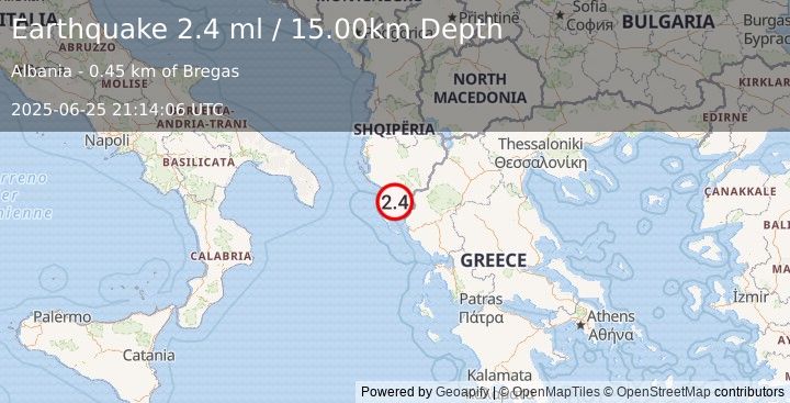 Earthquake ALBANIA (2.4 ml) (2025-06-25 21:14:06 UTC)