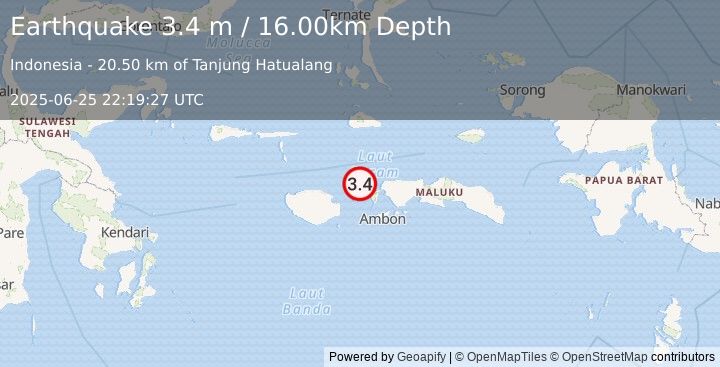 Earthquake CERAM SEA, INDONESIA (3.4 m) (2025-06-25 22:19:27 UTC)