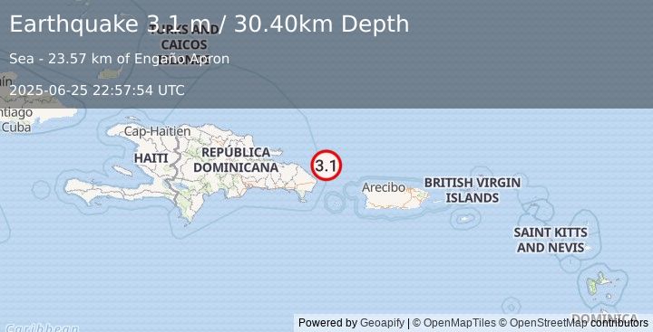 Earthquake DOMINICAN REPUBLIC REGION (3.1 m) (2025-06-25 22:57:54 UTC)