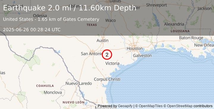 Earthquake SOUTHERN TEXAS (2.0 ml) (2025-06-26 00:28:24 UTC)