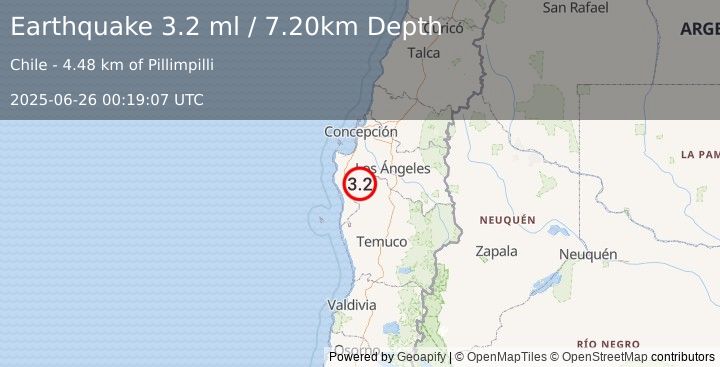 Earthquake BIO-BIO, CHILE (3.2 ml) (2025-06-26 00:19:07 UTC)