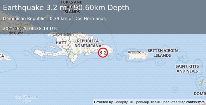 Earthquake DOMINICAN REPUBLIC (3.2 m) (2025-06-26 00:38:14 UTC)