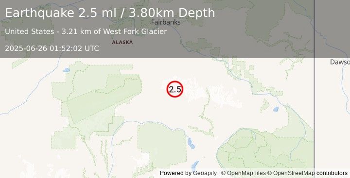 Earthquake CENTRAL ALASKA (2.5 ml) (2025-06-26 01:52:02 UTC)