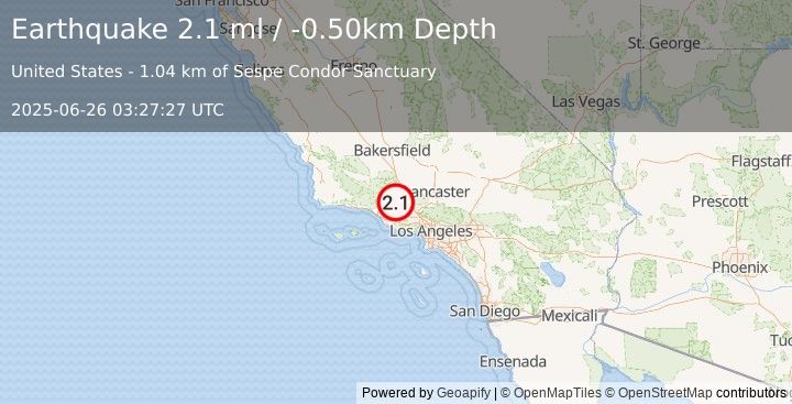 Earthquake SOUTHERN CALIFORNIA (2.1 ml) (2025-06-26 03:27:27 UTC)