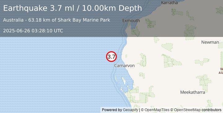 Earthquake WESTERN AUSTRALIA (3.7 ml) (2025-06-26 03:28:09 UTC)