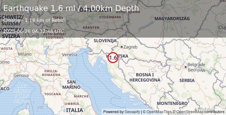 Earthquake CROATIA (1.6 ml) (2025-06-26 04:32:48 UTC)