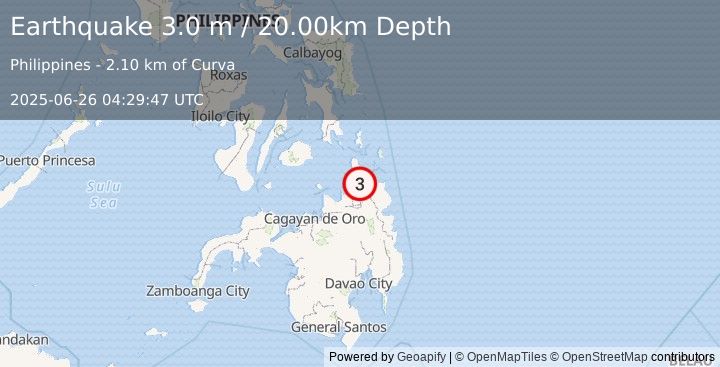 Earthquake MINDANAO, PHILIPPINES (3.0 m) (2025-06-26 04:29:47 UTC)