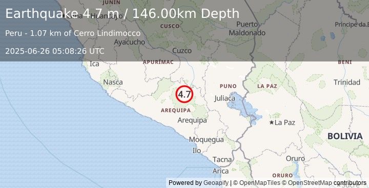 Earthquake SOUTHERN PERU (4.7 m) (2025-06-26 05:08:26 UTC)