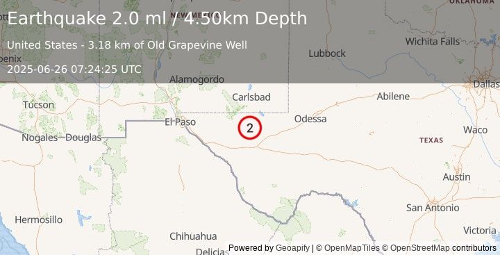 Earthquake WESTERN TEXAS (2.0 ml) (2025-06-26 07:24:25 UTC)