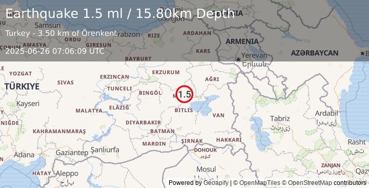 Earthquake EASTERN TURKEY (1.5 ml) (2025-06-26 07:06:09 UTC)