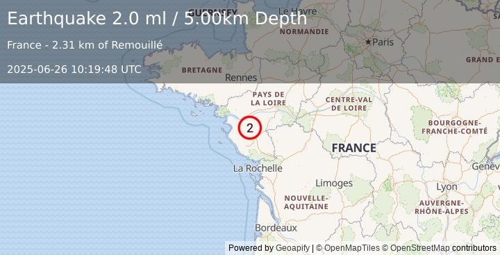 Earthquake FRANCE (2.2 ml) (2025-06-26 10:19:47 UTC)