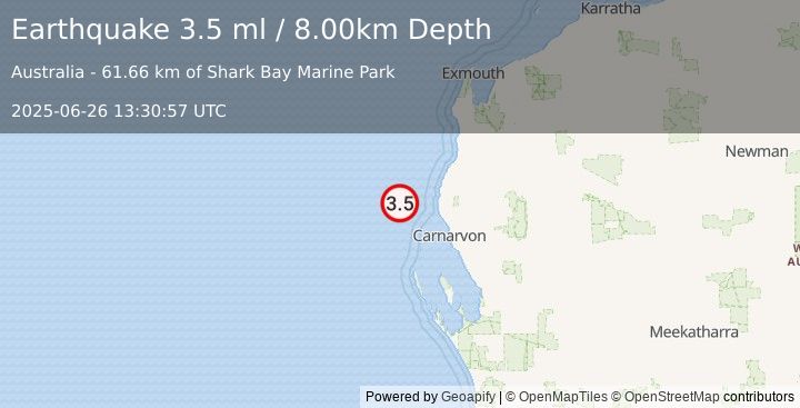 Earthquake WESTERN AUSTRALIA (3.5 ml) (2025-06-26 13:30:57 UTC)