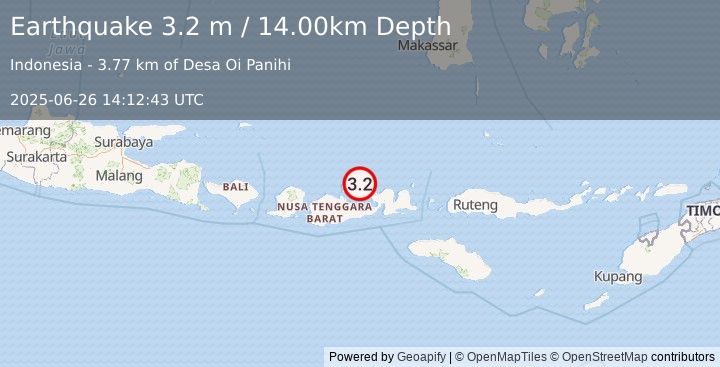 Earthquake SUMBAWA REGION, INDONESIA (3.2 m) (2025-06-26 14:12:43 UTC)