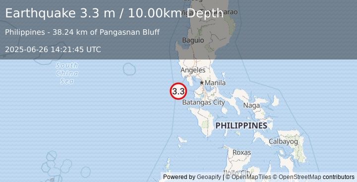 Earthquake LUZON, PHILIPPINES (3.3 m) (2025-06-26 14:21:45 UTC)