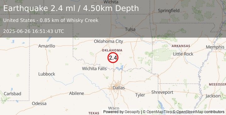 Earthquake OKLAHOMA (2.4 ml) (2025-06-26 16:51:43 UTC)