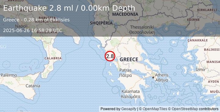 Earthquake GREECE (2.8 ml) (2025-06-26 16:58:27 UTC)