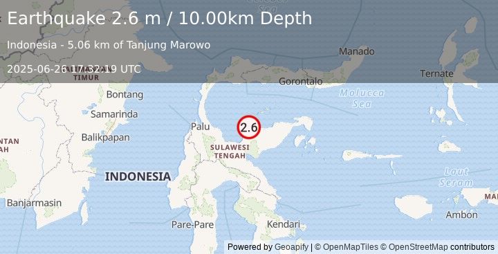 Earthquake SULAWESI, INDONESIA (2.6 m) (2025-06-26 17:32:19 UTC)