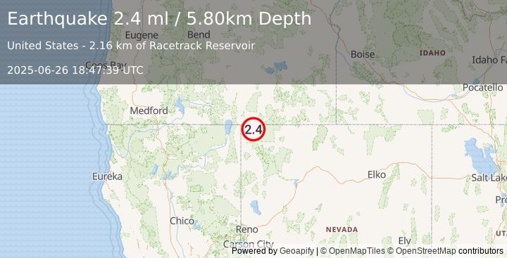 Earthquake NEVADA (2.4 ml) (2025-06-26 18:47:39 UTC)