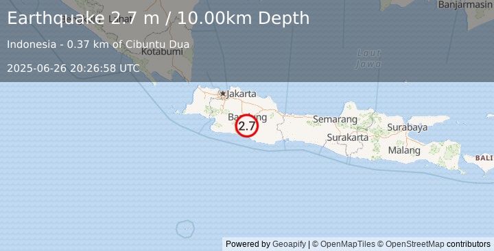 Earthquake JAVA, INDONESIA (2.7 m) (2025-06-26 20:26:58 UTC)