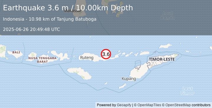 Earthquake FLORES REGION, INDONESIA (3.6 m) (2025-06-26 20:49:48 UTC)