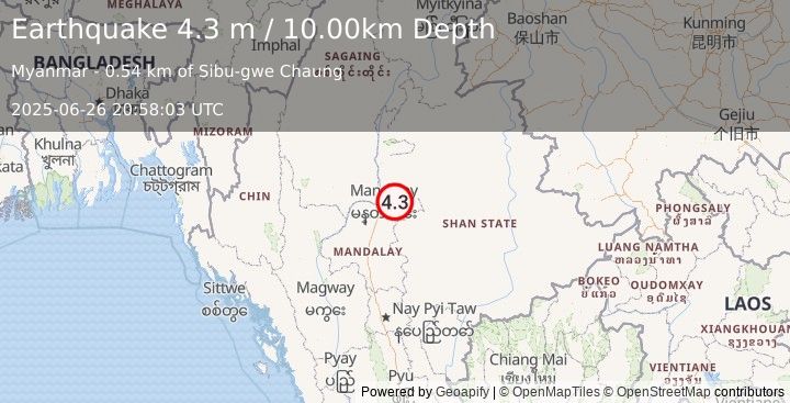 Earthquake MYANMAR (4.3 m) (2025-06-26 20:58:03 UTC)
