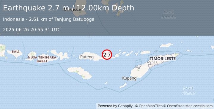 Earthquake FLORES REGION, INDONESIA (2.7 m) (2025-06-26 20:55:31 UTC)